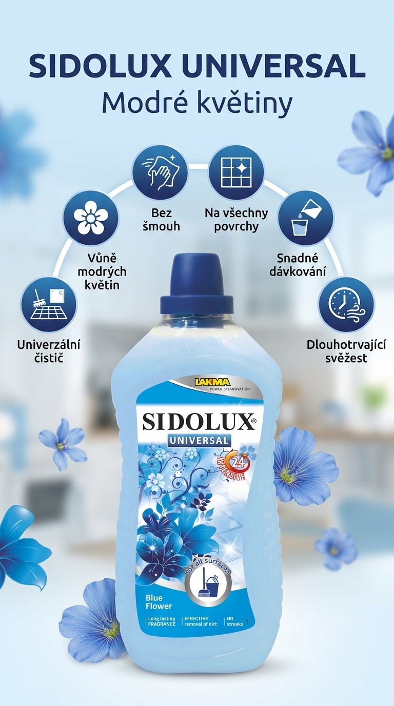 Sidolux univerzální čisticí prostředek Modré květiny 1 l - mobilní infografika