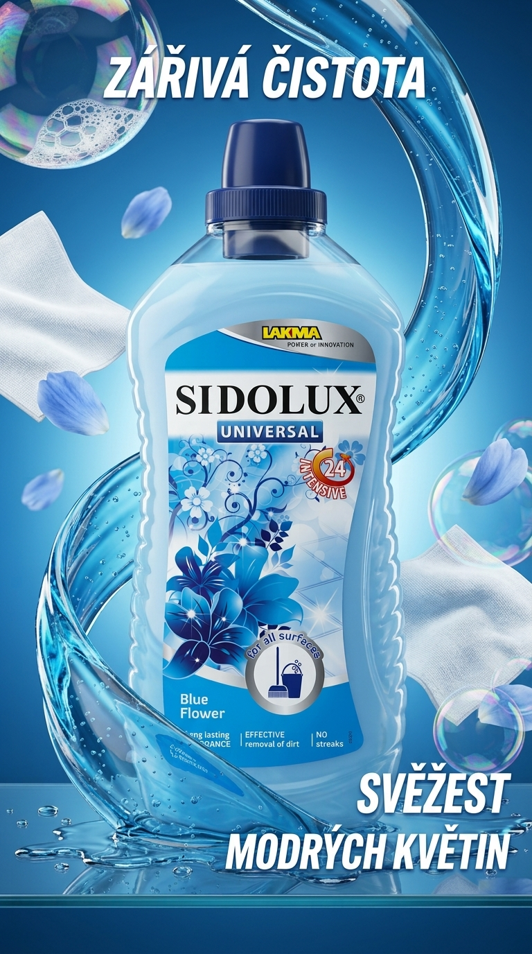 Sidolux univerzální čisticí prostředek Modré květiny 1 l - lifestyle poster