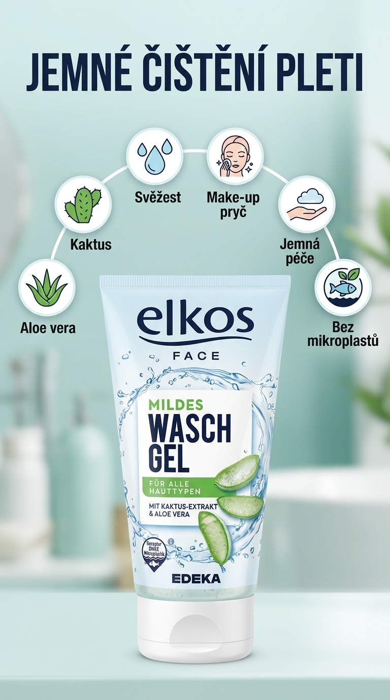 Elkos Čistící gel s kaktusovým extraktem a aloe vera 150 ml - mobilní infografika