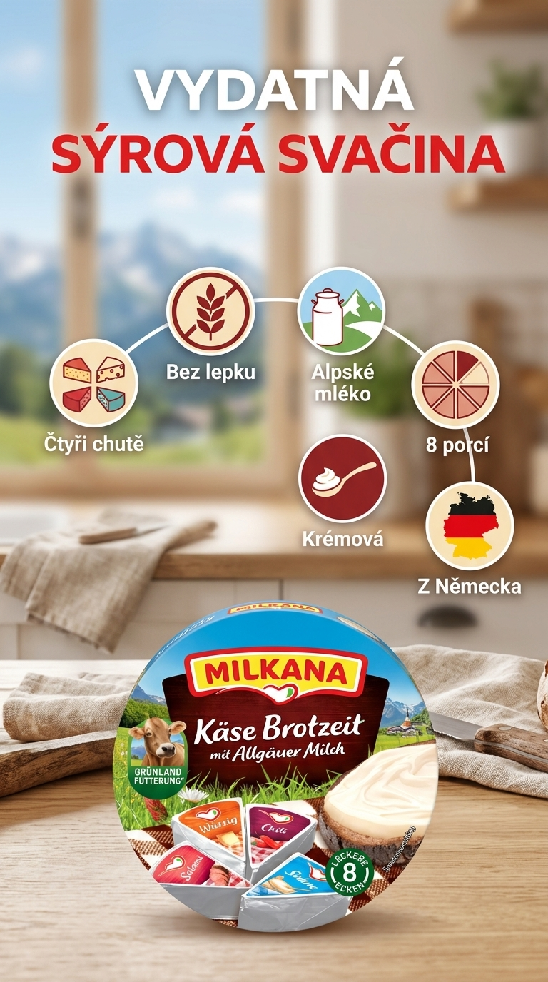 Milkana tavený sýr Vydatné sýrové občerstvení 190g - mobilní infografika