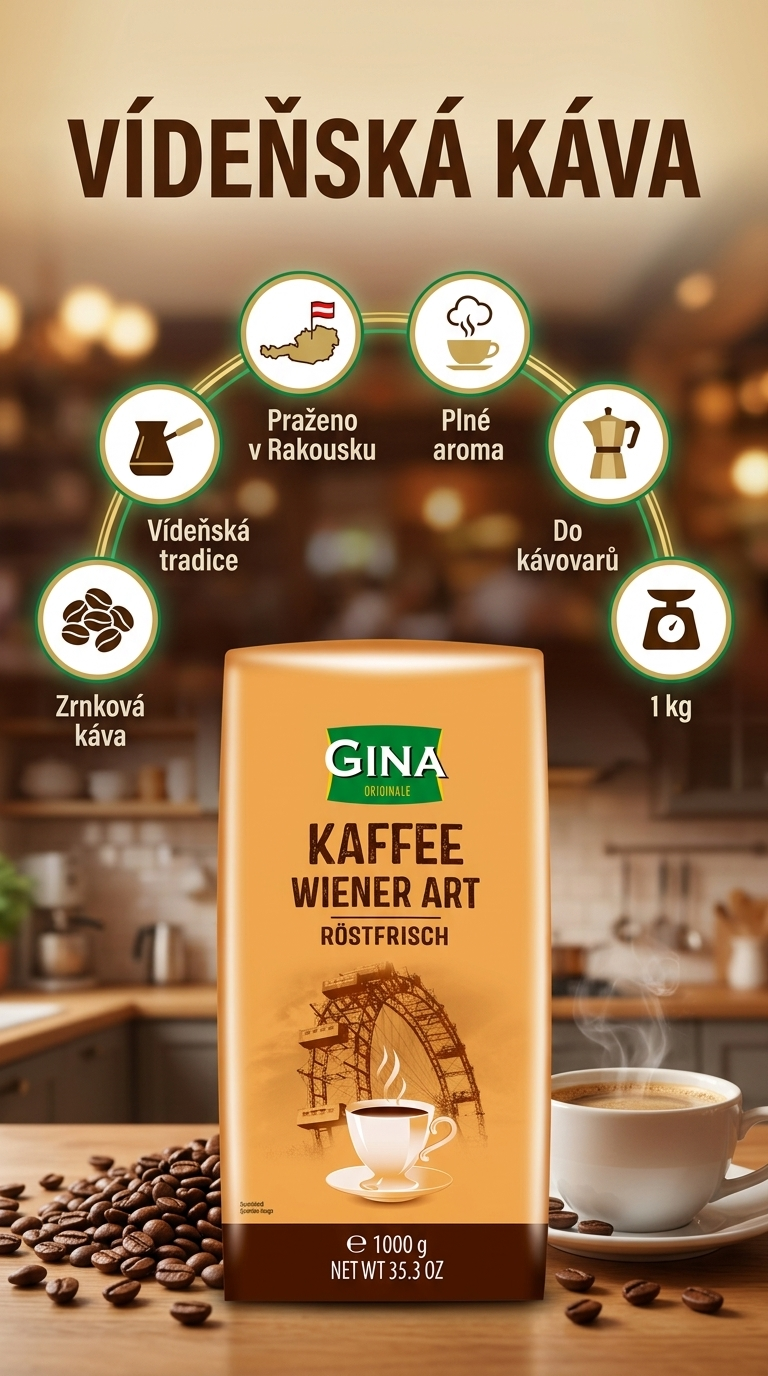 Gina Vídeňská zrnková káva 1kg - mobilní infografika