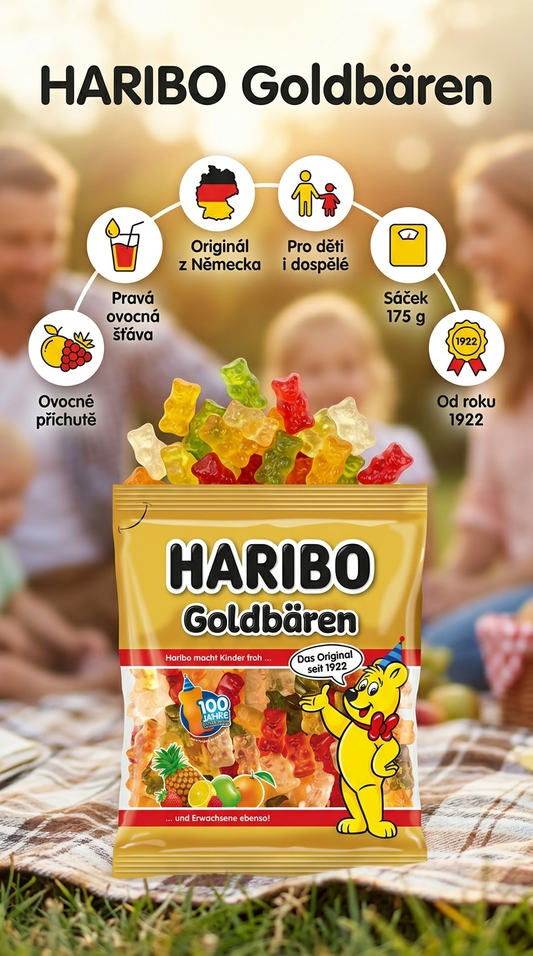 Haribo Goldbären gumoví medvídci - mobilní infografika