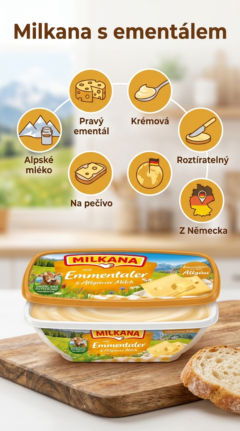 Milkana tavený sýr s ementálem 190g - mobilní infografika