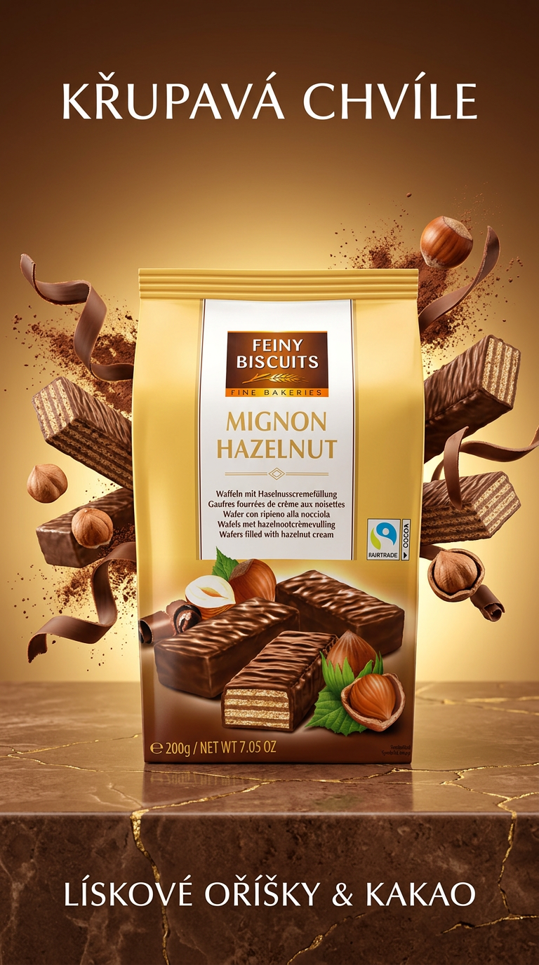 Feiny Biscuits Mignonské vafle - lifestyle poster s lískovými oříšky