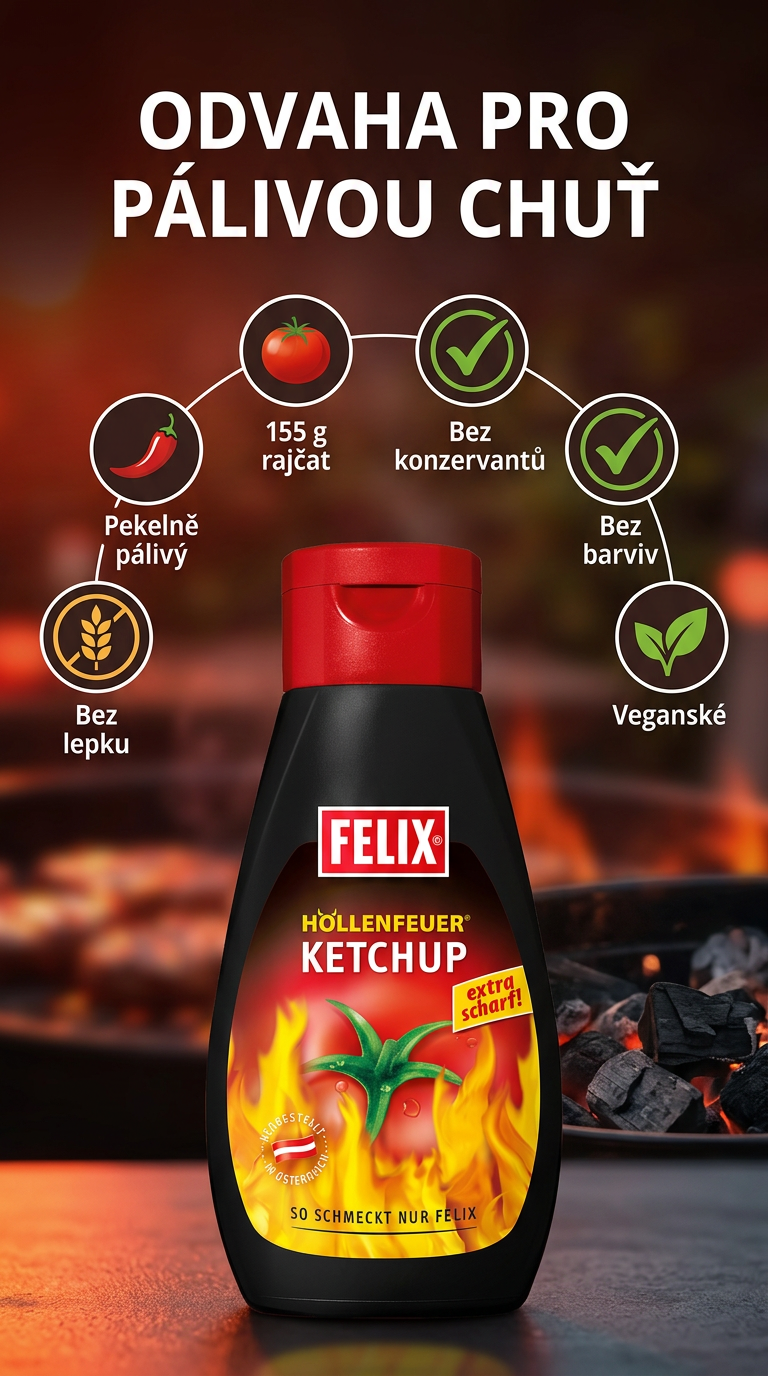 Felix pekelně pálivý kečup 450 g - mobilní infografika