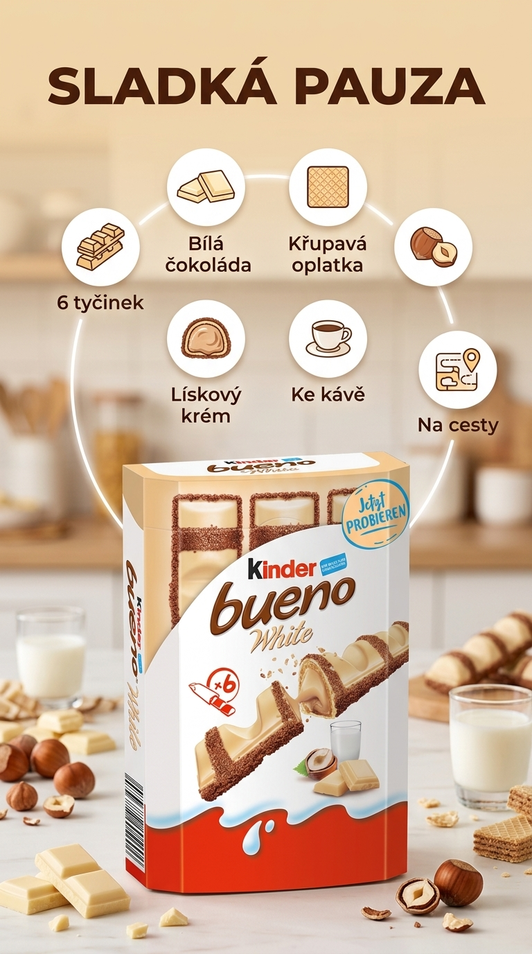 Kinder bueno White 6ks 117g - mobilní infografika