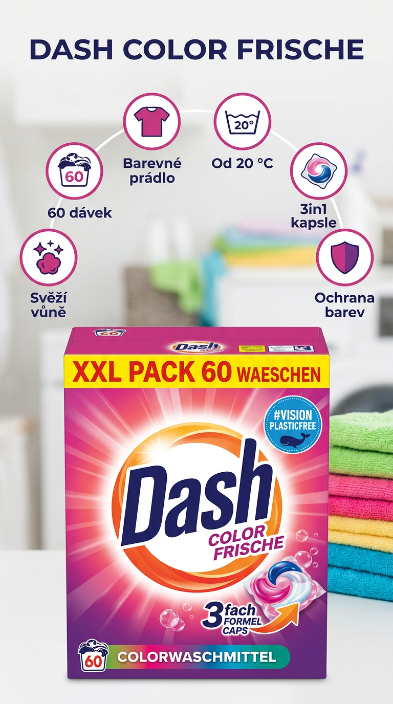 Dash Color prací kapsle 60 praní - mobilní infografika