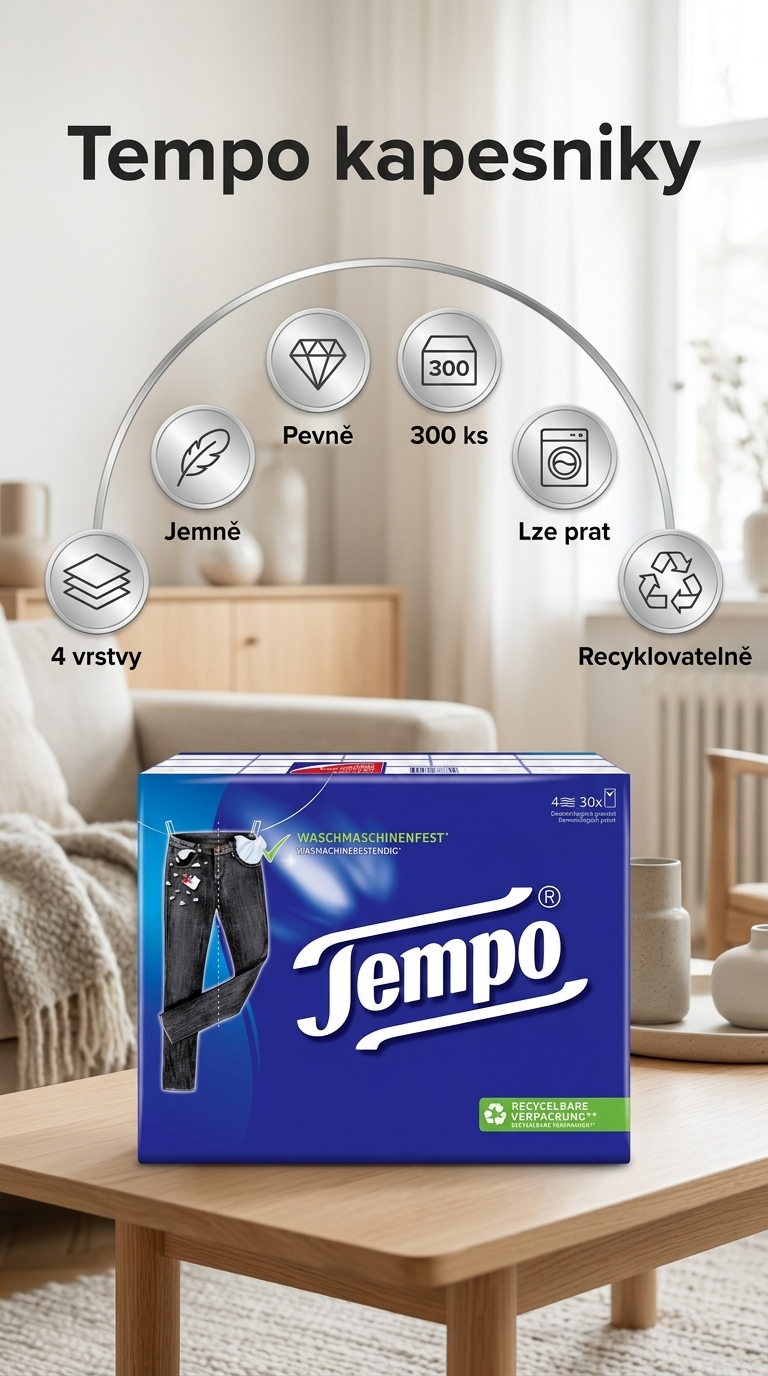 Tempo papírové kapesníky - mobilní infografika