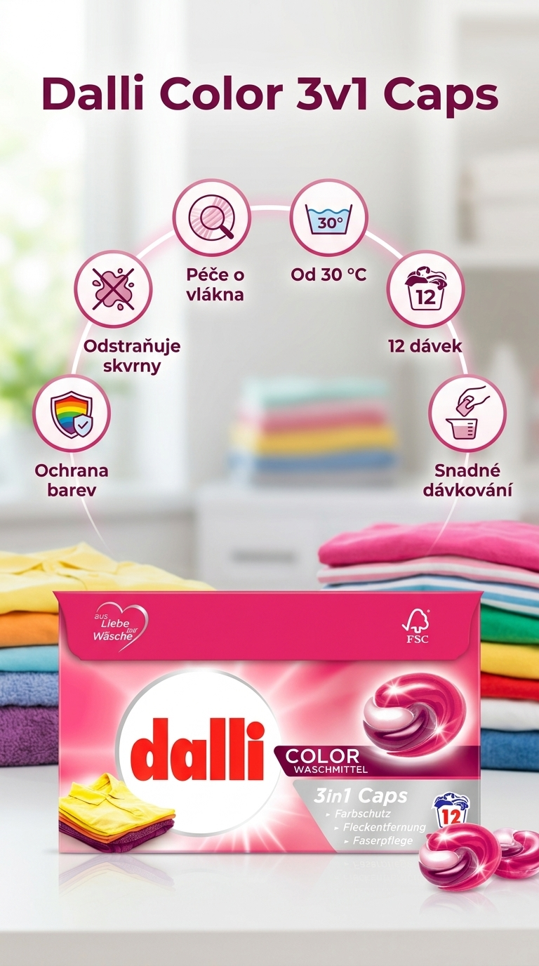 Dalli Color 3v1 kapsle na praní - mobilní infografika