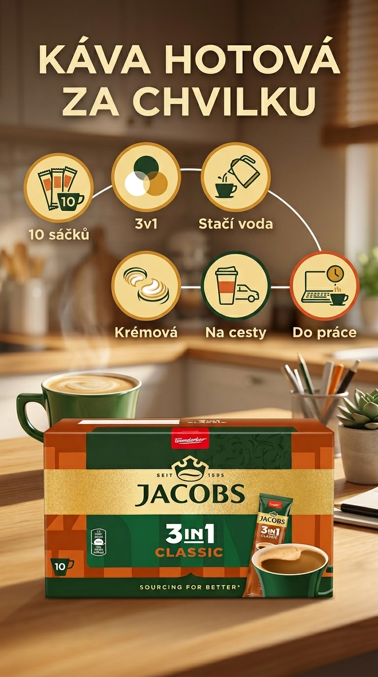 Jacobs 3v1 Classic instantní káva - mobilní infografika