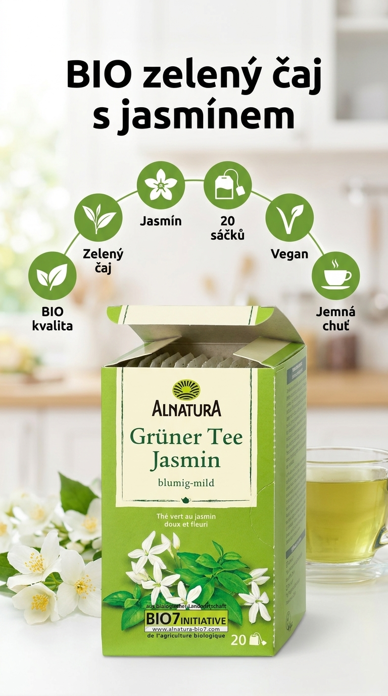 Alnatura BIO zelený čaj s jasmínem - mobilní infografika