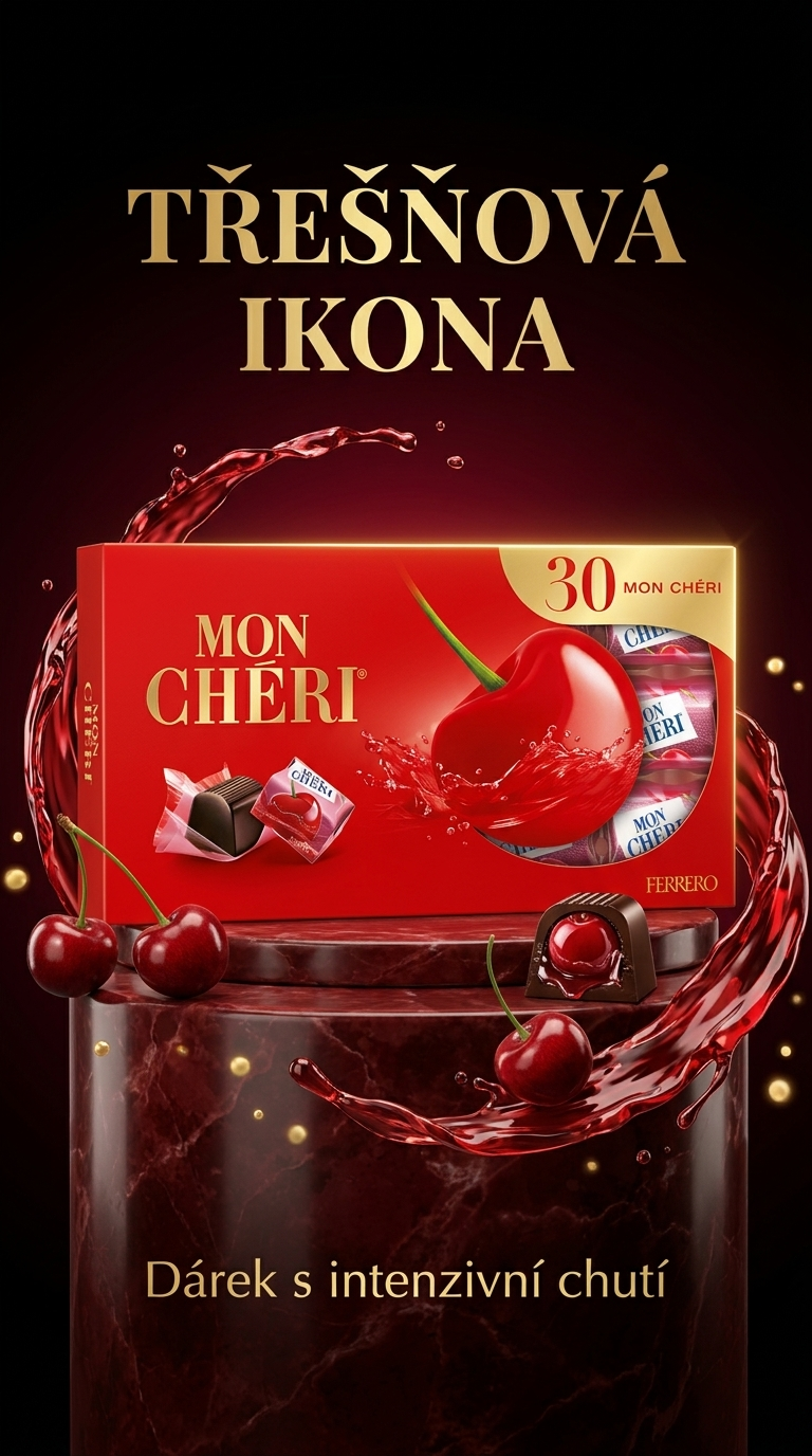 Mon Chéri 30 ks – prémiový lifestyle poster s třešní a čokoládou