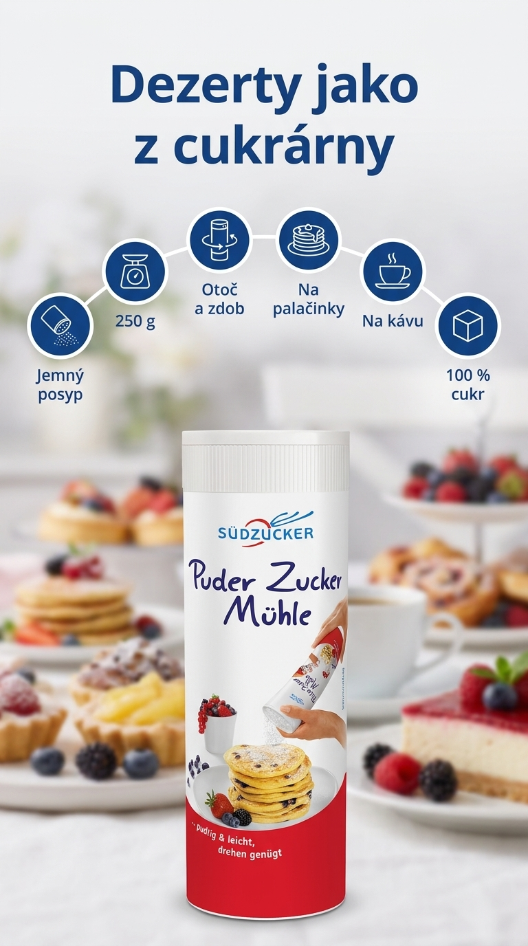 Südzucker mlýnek s moučkovým cukrem - mobilní infografika
