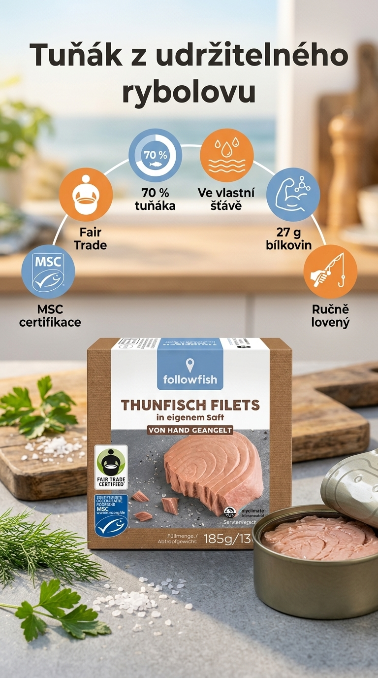 Followfish tuňákové filety ve vlastní šťávě MSC Fair Trade 185 g - mobilní infografika