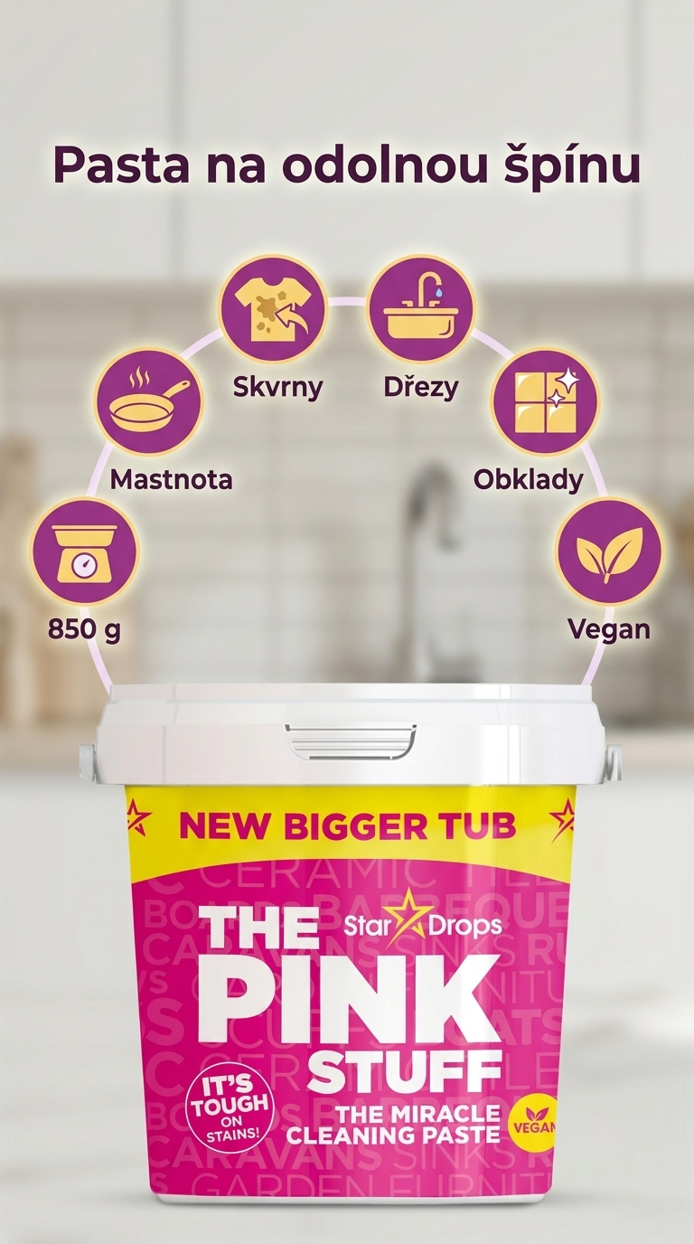 The Pink Stuff čisticí pasta - mobilní infografika