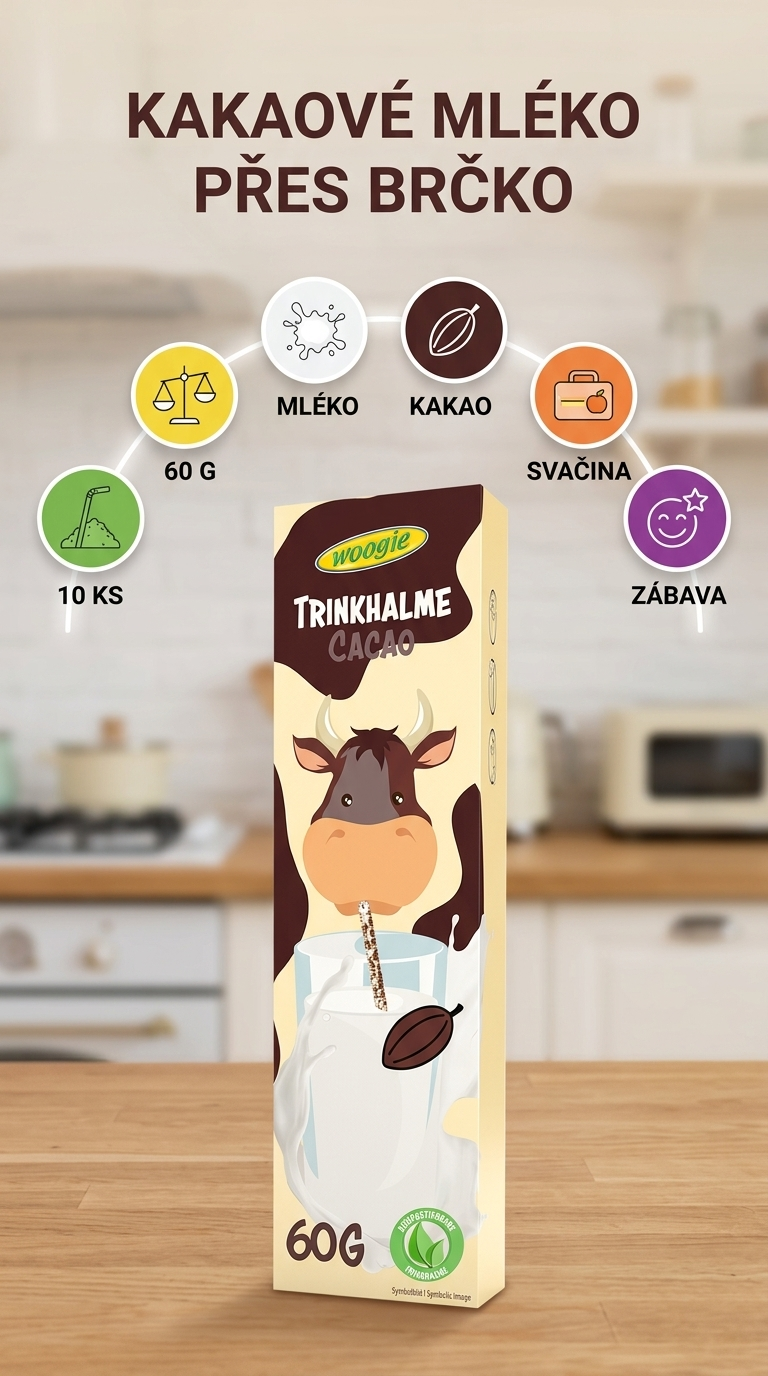 Woogie kakaová brčka - mobilní infografika