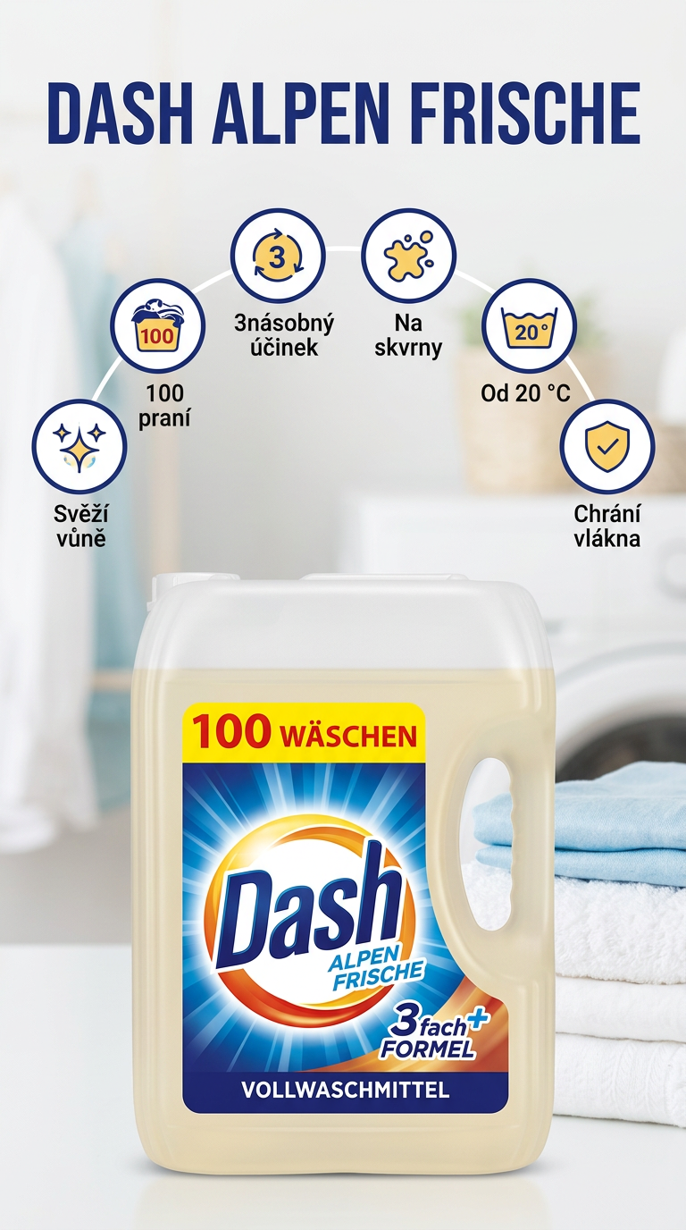 Dash Alpen Frische prací gel - mobilní infografika