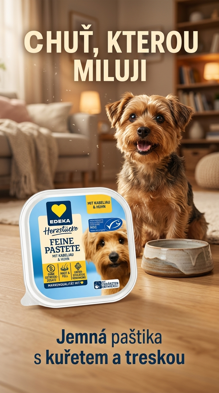 Edeka paštika pro psy s kuřecím a treskou 150 g - lifestyle poster