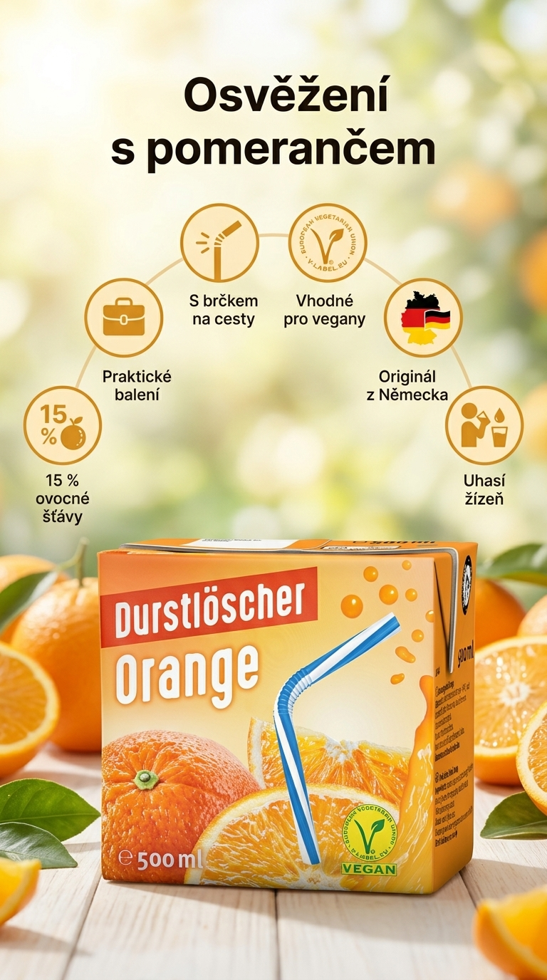 Durstlöscher Osvěžující nápoj s pomerančem 500ml – mobilní infografika