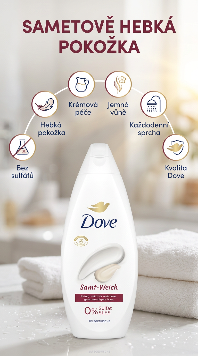 Dove sprchový gel Sametově jemný - mobilní infografika