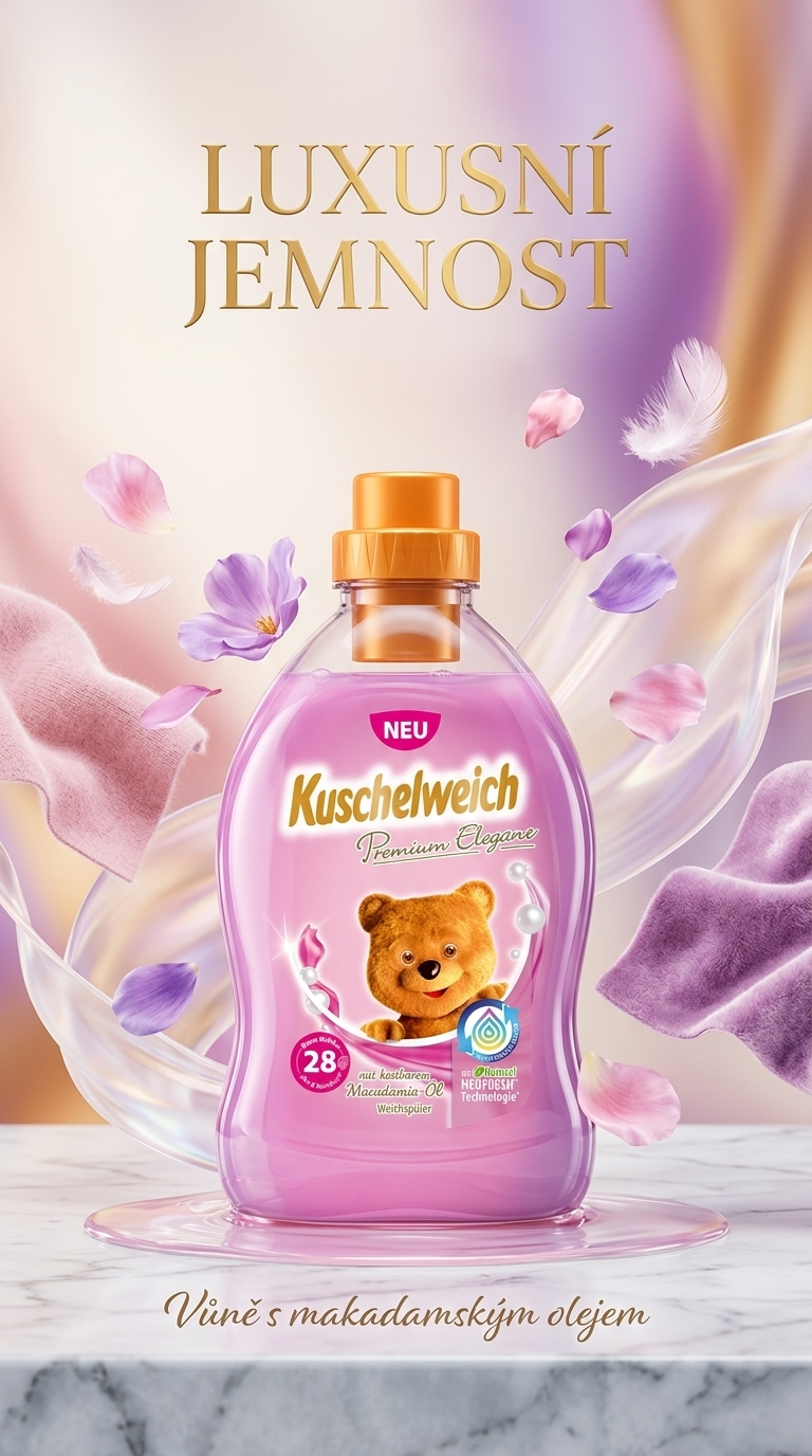 Kuschelweich Premium Elegance s makadamským olejem 28 dávek 750 ml - lifestyle poster