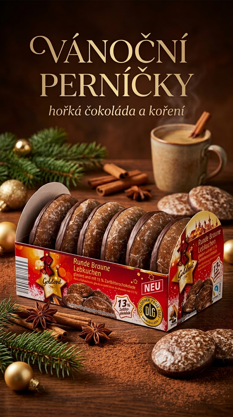 Goldora kulaté hnědé perníčky s hořkou čokoládou 200g - lifestyle poster