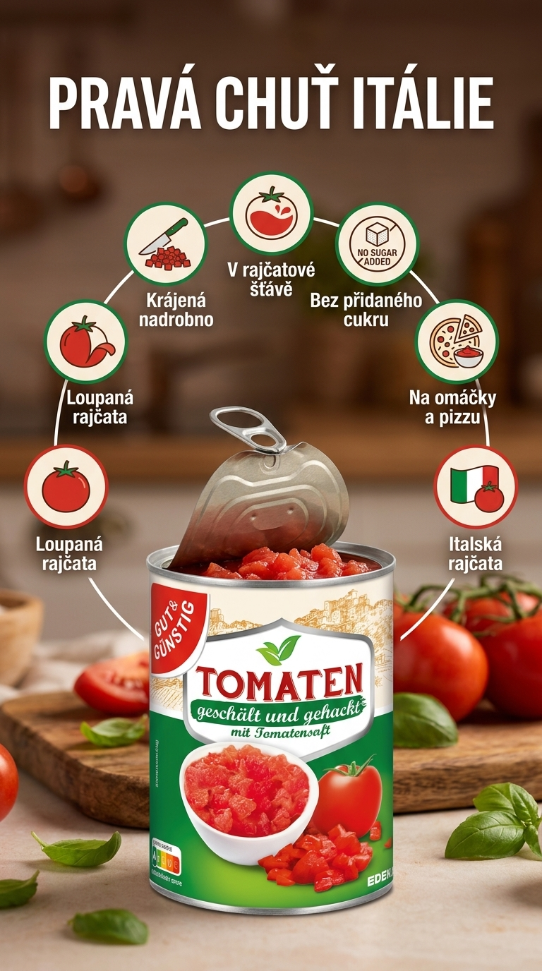 G&G rajčata na kousky, loupaná 400 g - mobilní infografika
