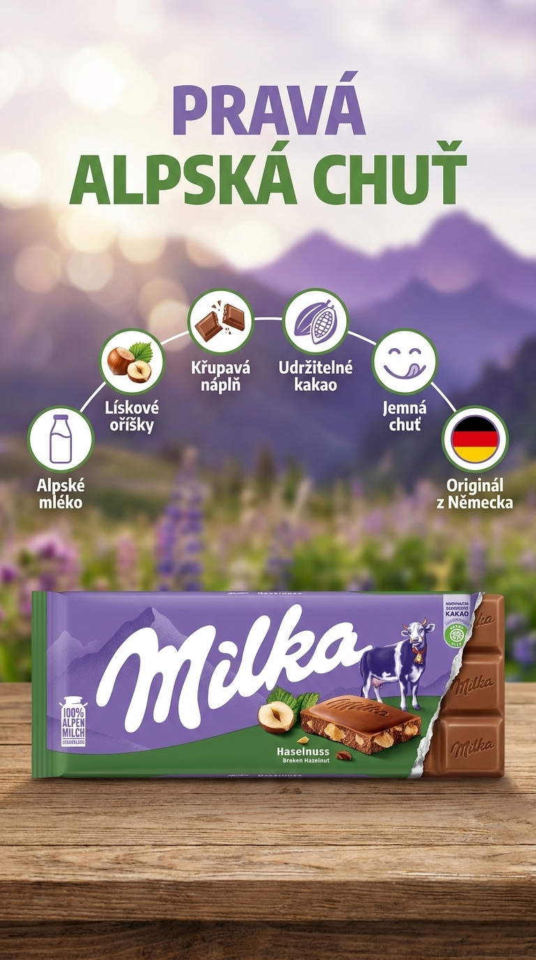 Milka čokoláda s lískovými ořechy 90g - mobilní infografika