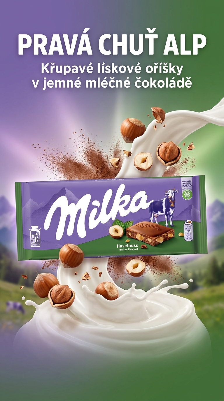 Milka čokoláda s lískovými ořechy 90g - lifestyle poster