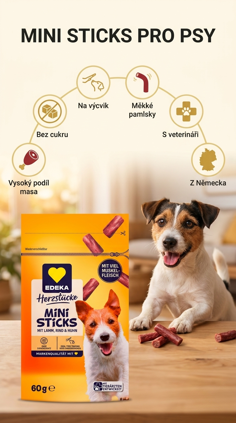 Edeka I love Ministicks pamlsky pro psy - mobilní infografika