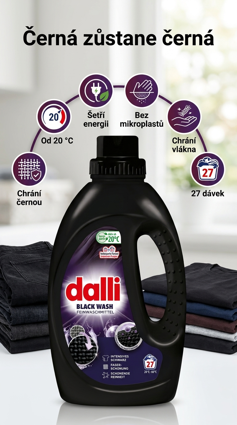 Dalli Black Wash prací gel na černé prádlo - mobilní infografika