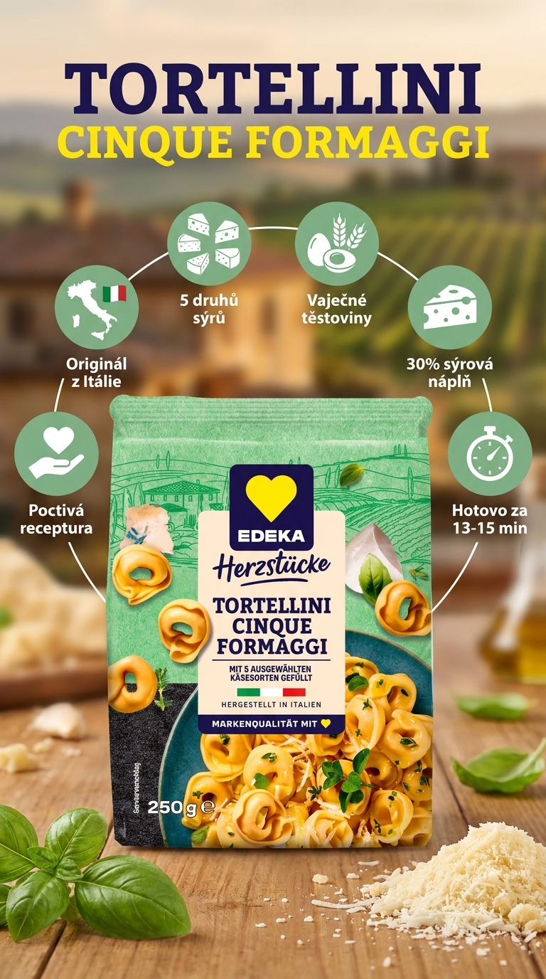 Edeka Tortellini Cinque Formaggi - mobilní infografika