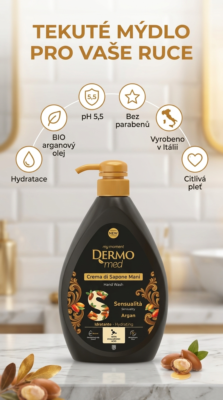 Dermomed tekuté mýdlo s arganovým olejem - mobilní infografika