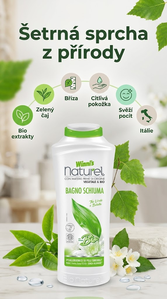 Winni's Naturel sprchový gel se zeleným čajem a břízou - mobilní infografika