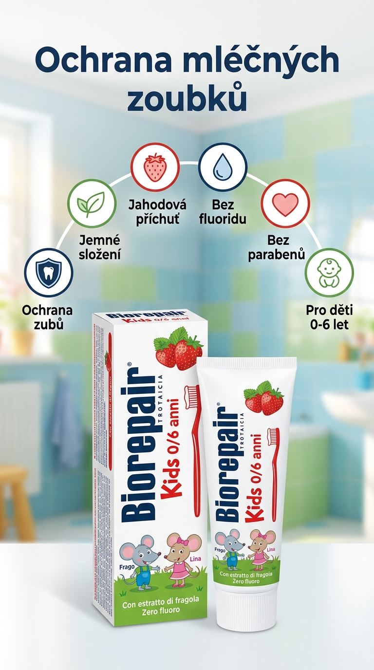 Biorepair Kids dětská zubní pasta jahoda 0-6 let - mobilní infografika