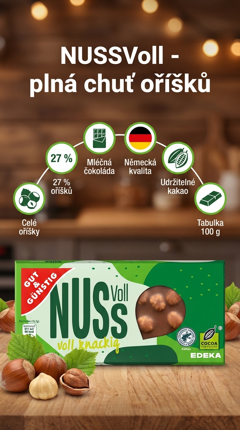 G&G NUSSVoll mléčná čokoláda s lískovými ořechy - mobilní infografika