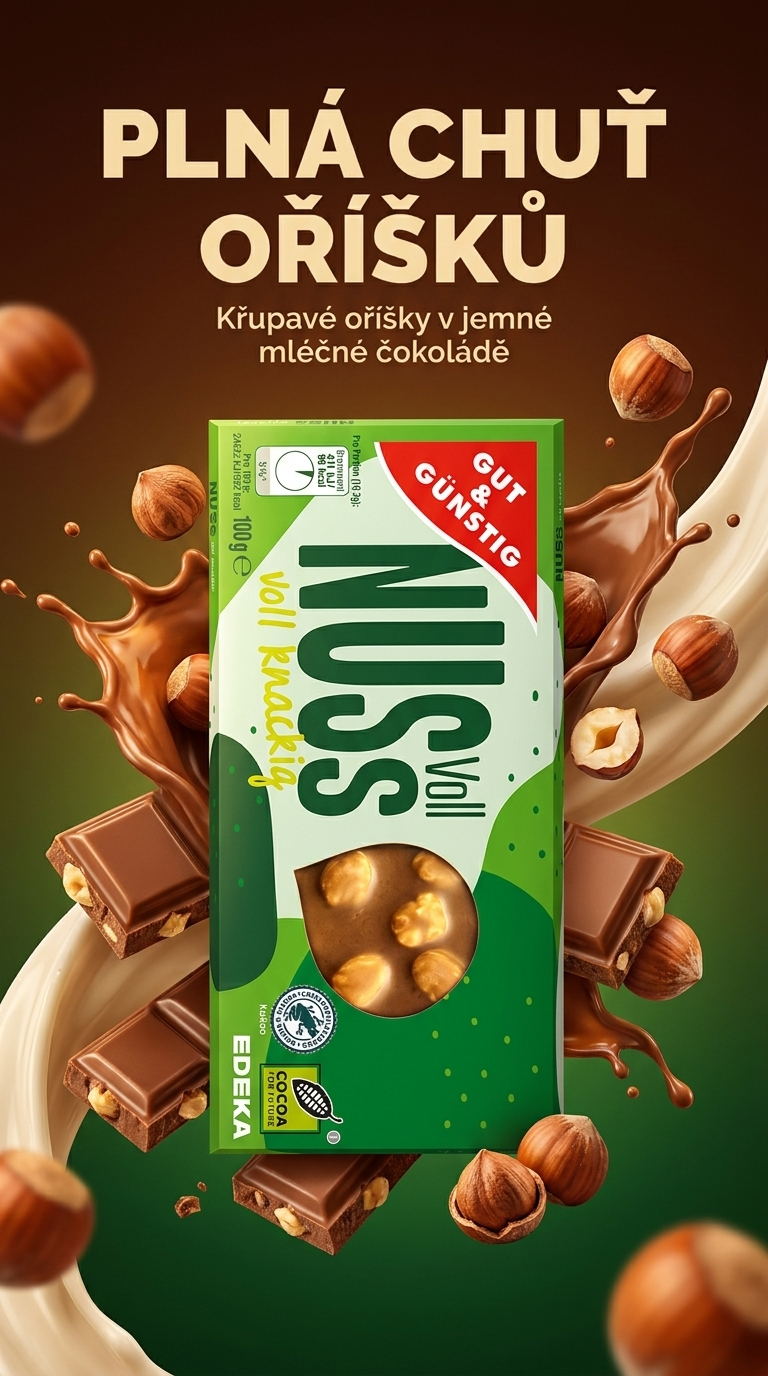 G&G NUSSVoll lískové oříšky v mléčné čokoládě - reklamní poster