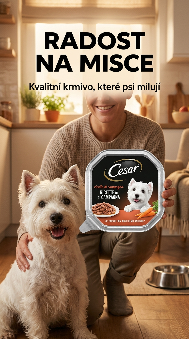 Cesar paštika pro psy s těstovinami, hovězím masem a mrkví 150 g - lifestyle poster
