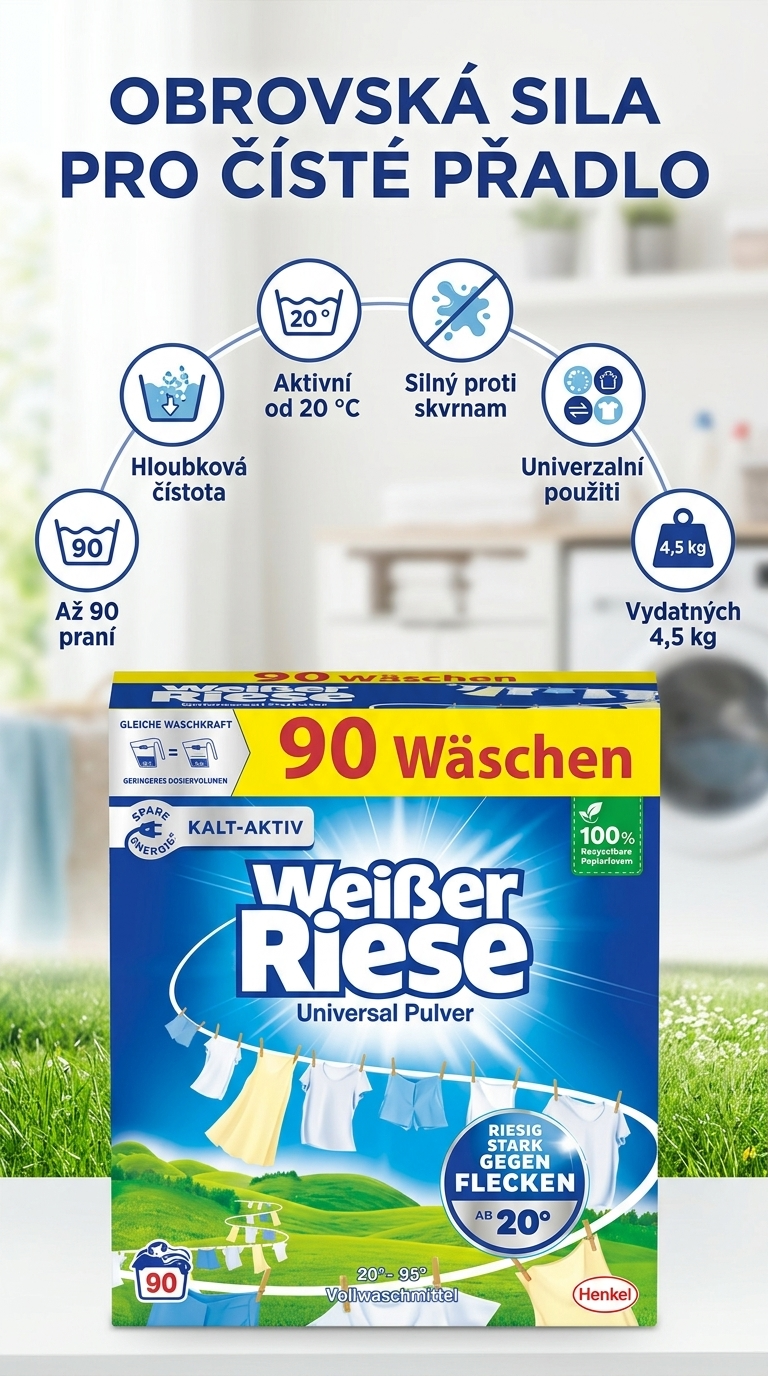 Weisser Riese univerzální prací prášek 90 praní 4,5 kg - mobilní infografika
