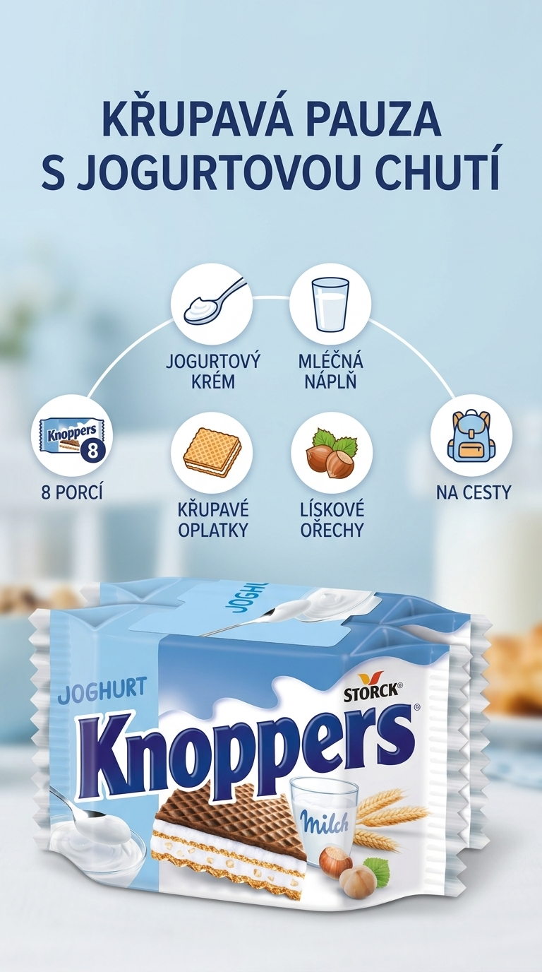 Knoppers Oplatka Jogurt 8 ks - mobilní infografika