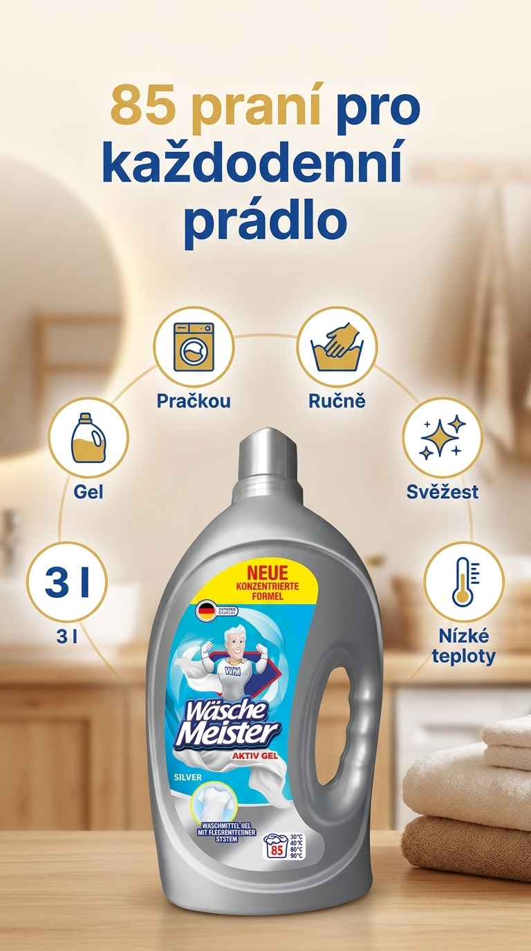 Wasche Meister prací gel - mobilní infografika