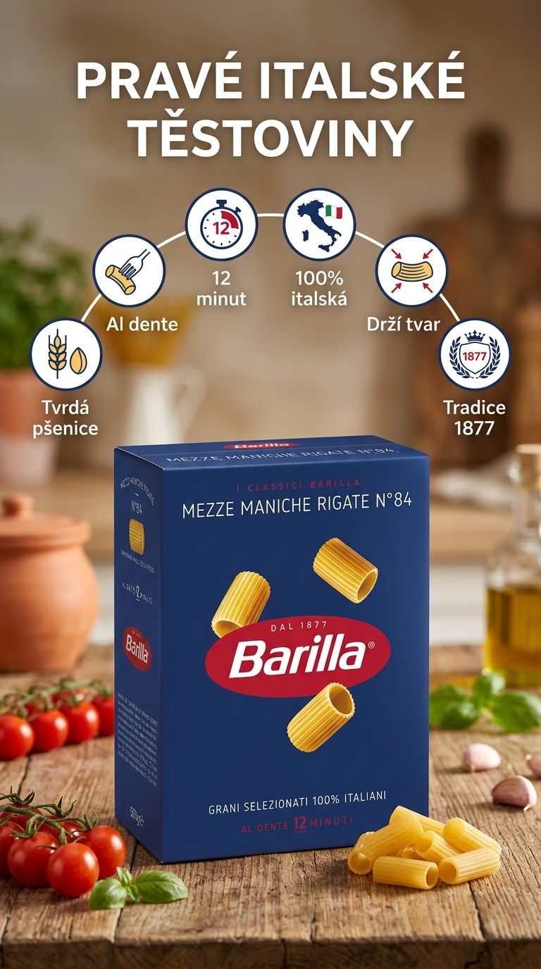 Barilla Mezze Maniche Rigate N.84 - mobilní infografika