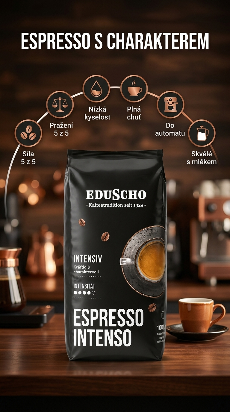 Eduscho Espresso Intenso zrnková káva - mobilní infografika