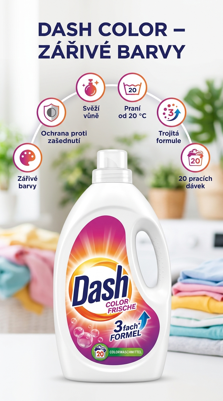 Dash Color prací gel na barevné prádlo 1,1 l 20 praní - mobilní infografika