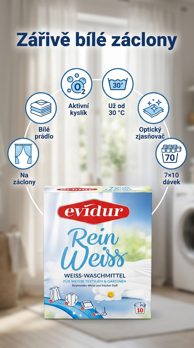 Evidur Rein Weiss prací prášek na záclony - mobilní infografika