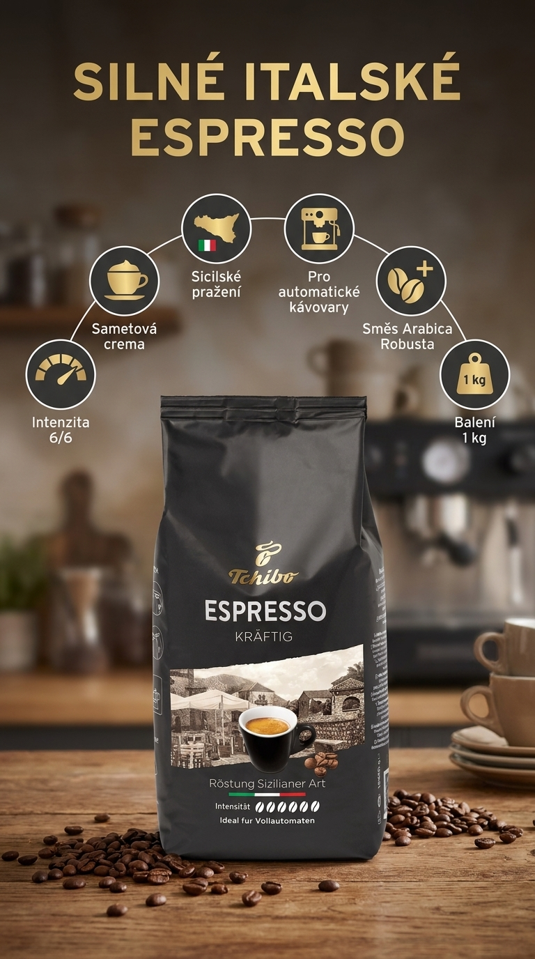Tchibo Caffe Espresso Kräftig zrnková káva 1 kg - mobilní infografika