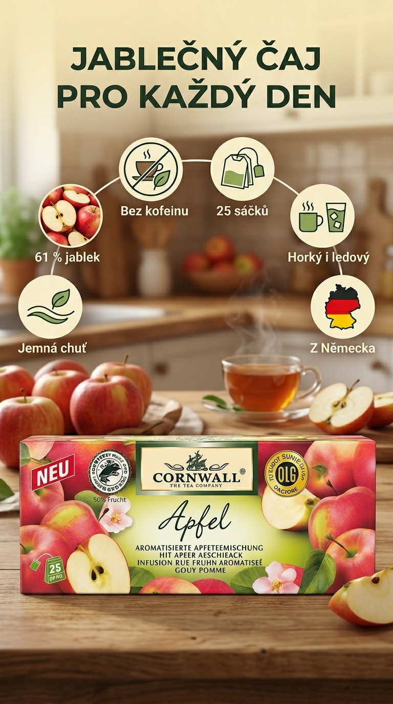 Cornwall ovocný čaj s jablkem - mobilní infografika