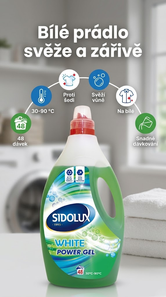 Sidolux Power White <strong>prací gel</strong> - mobilní infografika