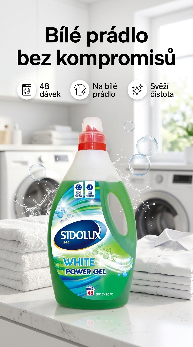 Sidolux Power White prací gel na bílé prádlo - lifestyle poster