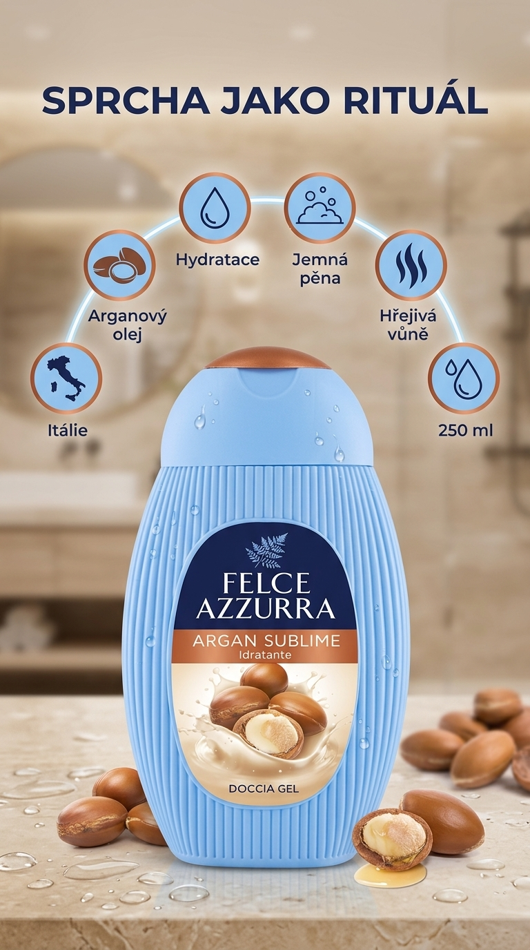 Felce Azzurra Sprchový gel Argan Sublime 250 ml - mobilní infografika